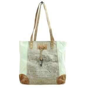 Varna bag Women's Green Gray Cotton Buffalo Leather Top Zip Shoulder Bag